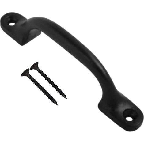 Poignées de porte coulissantes noires en forme d'arc de 10 cm (4 pouces) avec vis, style rétro, pour portes de grange, portails de jardin, garages, abris de jardin et placards. Lot de 1.
