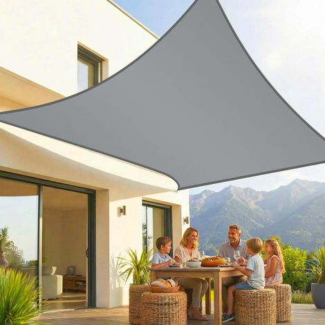 Voile d'ombrage, Protection Solaire, Coupe-Vent, Tissu PEHD, imperméable et Coupe-Vent, Coutures transversales, Robuste et Stable, pour Jardin, Balcon, 3.6x3.6m, Gris (1/5)