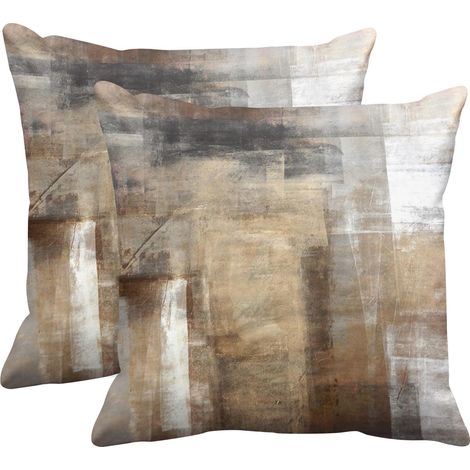 Lot de 2 Housses de Coussin décoratives Modernes à l'huile pour Chambre à Coucher, Salon, canapé, Taupe, Gris, Marron, Beige - 45,7 x 45,7 cm (1/5)