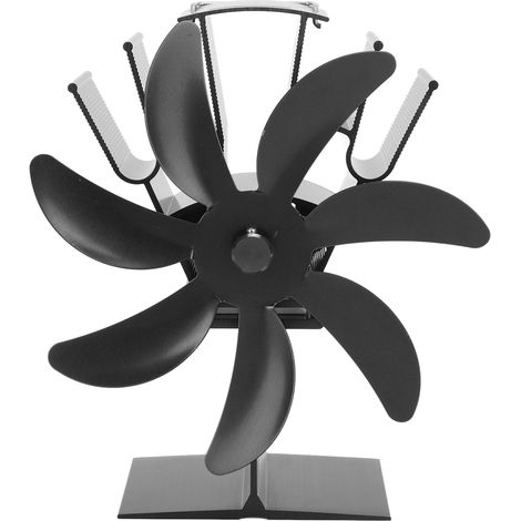 Ventilateur de poêle à bois à 7 pales, avec fonction de chauffage, panneau d'isolation thermique et affichage de la température, fonctionnement silencieux, vertical, noir (1/5)