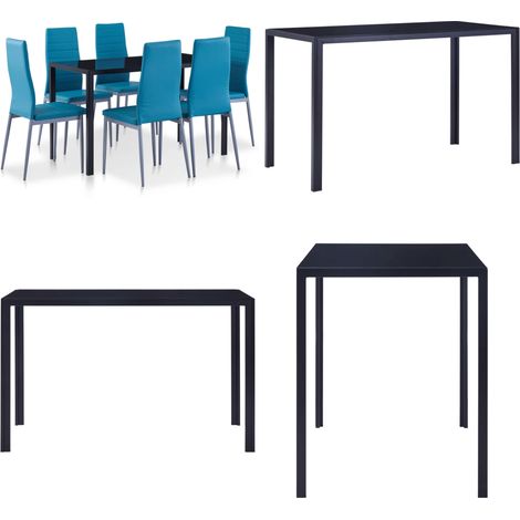 7-tlg. Essgruppe Blau - Esstisch - Essgruppe - Moderner Esstisch - Glastisch - Metallgestell - Home & Living (1/5)