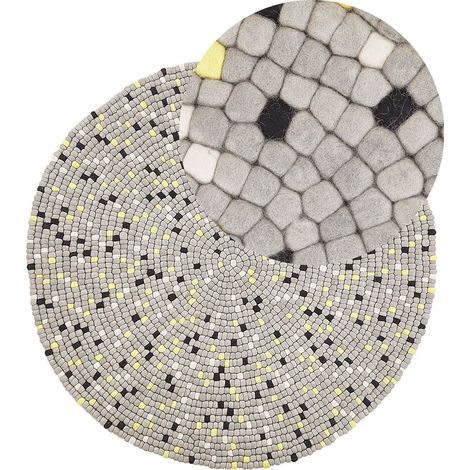 Tappeto Palline in Feltro Grigio Lana Intrecciata a Mano ø 140 cm Penek
