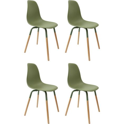 Paris Prix – Lot de 4 chaises scandinaves 81cm – Assise en polypropylène et bois hêtre – Style vert naturel – Poids max 110kg (1/5)