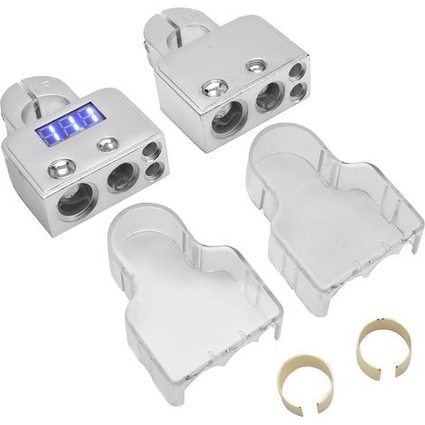 Car Battery Terminal Connector Kit with Standard Digital Voltmeter Display 0/4/8/10 AWG GAUGE suitable for Yacht Car Truck RV (B (silver)). (1/5)