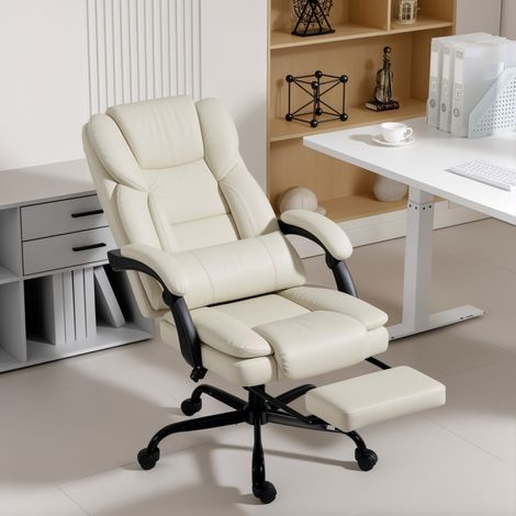STILVORA Verstellbarer Bürosessel mit Fußstütze und Lendenstütze, aus Kunstleder, Beige (1/3)