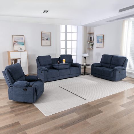 SYDNEY 1+2+3 SEATER FABRIC MANUAL RECLINER SOFA SET BLUE (1/5)
