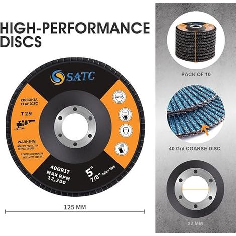 Flap Disc 125 mm Grit 40 T29 for Metal, Wood and Steel Angle Grinder Sanding (1/4)