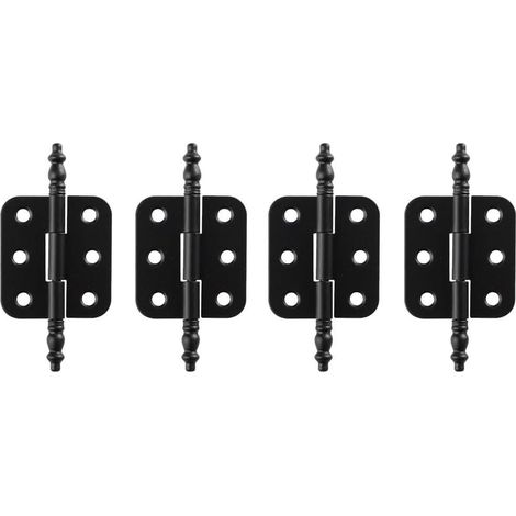 Juego de 4 bisagras antiguas con cabeza de corona para cajas de madera, armarios y cajas de herramientas. Bisagras decorativas de hierro con tornillos, color negro. (1/5)