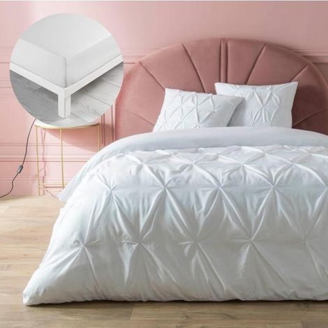 Pack Housse de couette 240 x 220 cm + 2 taies coton capitonné 57 fils Heloise Blanc + DH 140x190 Blanc (1/4)