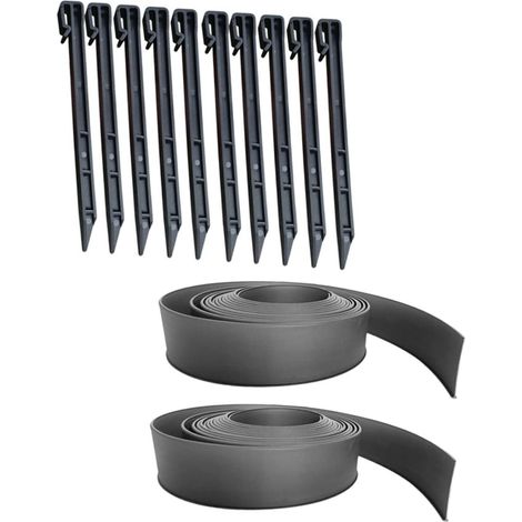 Bordure Paysagère De Jardin L-Type 1 Mètre x 2 Rouleaux Noire avec 10 Piquets De Fixation pour Pelouse Et Parterres, Barrière D’Isolation Flexible pour Aménagement Extérieur (1/5)