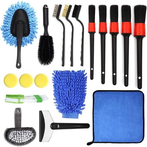 Kit de limpieza y detallado de automóviles de 18 piezas: cepillos y pulidora para interior y exterior. (1/5)