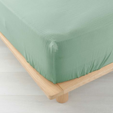Drap Housse en Gaze de Coton "Angelia" 140x190cm Vert Sauge