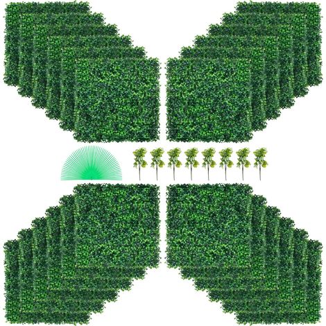 VEVOR 24 Pezzi Artificiale Pannello da Siepe di Bosso, 50,8 x 50,8 cm, Siepi Artificiali, Recinzione Artificiale Bosso, Edera Finta Effetto Realistico Decorazione Plastica Verde, Spessore da 4 cm (1/5)