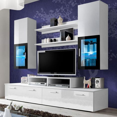 Meuble TV Mural Design "Mini" 200cm Blanc (1/5)