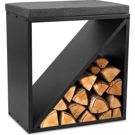 Jiubiaz Brennholzregal mit Sitzbank 2 in 1, Holzaufbewahrung mit Sitzkissen Schwarz Grau, 60 × 36 × 59 cm, 400 kg (1/5)