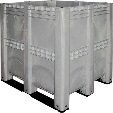 BRB Großbox/Elefantenbox mit 3 Kufen, LxBxH 1300x1150x1250 mm, Inhalt 1400 Liter, lebensmittelechtes PE-HD, Boden und Wände geschlossen, grau