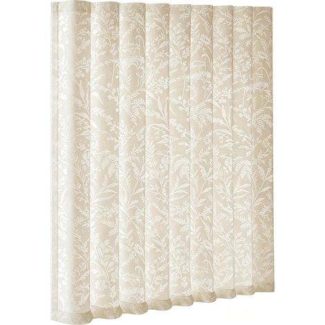 JSSEVN - Rideau de Douche Hydrofuge avec Motif Floral en Relief, Rideaux de Bain translucides protégeant l'intimité avec Crochets,Cream,150x220cm(59x87inch) (1/5)