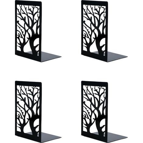 Lot de 4 serre-livres en métal noir mat – Antidérapants et anti-rayures – Organisateur pour étagères, bureau, bibliothèque (1/5)