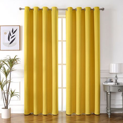 Rideau Occultant - Rideau Transparent - 130 x 100 cm - Polyester - Jaune - Pour Chambre - Double Couche ou Simple Couche - Lot de 2 (1/5)
