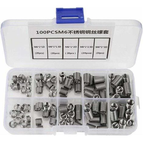 M6 Insert Fileté, 100pcs M6 Filets Rapportés Inserts de Filetage Hélicoïdal à Fil Spiralé en Acier Inoxydable (1/5)