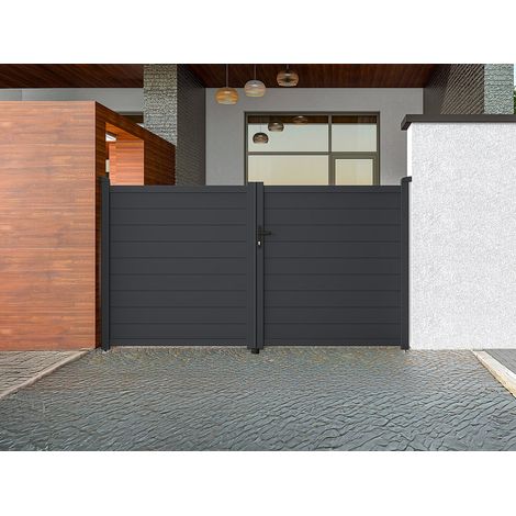 Portail électrique battant aluminium plein L305 x H165 cm anthracite - NAZARIO (1/4)