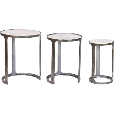 Set de 3 tables d'appoints en marbre et aluminium coloris blanc, gris (1/5)