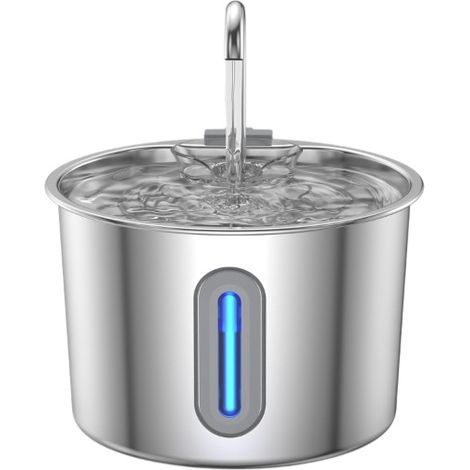 Fontaine à Eau pour Animaux 304 Inox, Alimentation en Eau Circulante avec Fenêtre de Niveau d'Eau, Anti-Sèche (1/4)