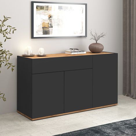 Buffet/bahut moderne 120 cm anthracite mat/chêne wotan Grana (1/5)