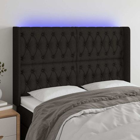 vidaXL Cabecero con LED de tela negro 163x16x118/128 cm (1/5)