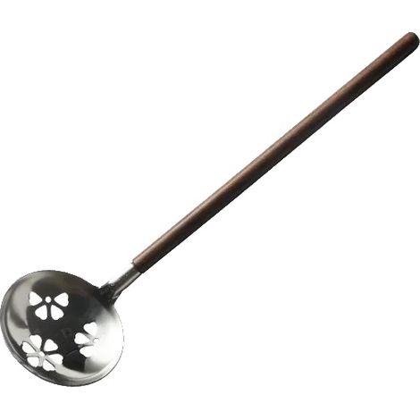 Cuchara sopera, acero inoxidable, mango de madera, colador (1/2)