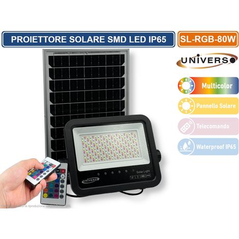 UNIVERSO SL-RGB-80W PROIETTORE FARO SMD LED RGB MULTICOLORE DIMMERABILE CON PANNELLO SOLARE E TELECOMANDO IP65 (1/4)
