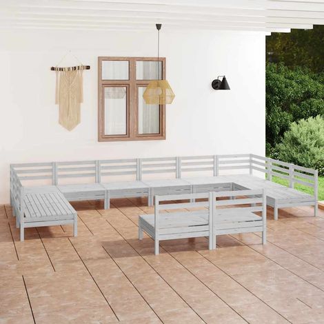 Salon de jardin modulable 12 pièces en pin massif blanc, canapés palette, 90.52kg - PANGIVO (1/5)