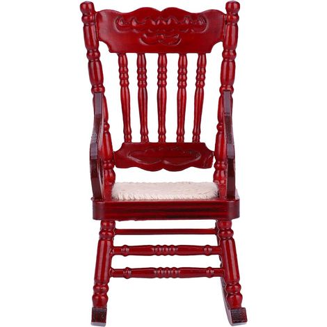 Chaise à bascule en bois rouge 1:12 pour mini maison de poupée, mobilier miniature décoration maison de poupée, jouet (1/5)