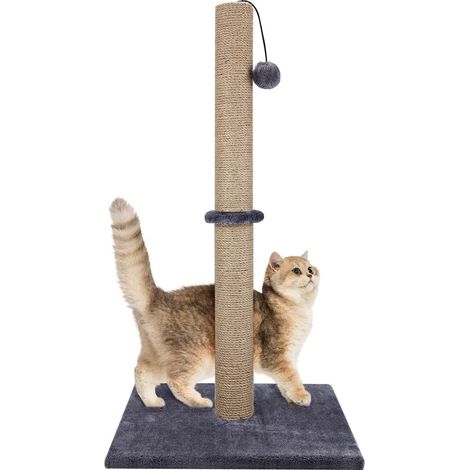 Cat Scratching Post 74cm Foldable Bottom Tall Cat Claw Scratcher with 4 Toy Ball Natural Sisal Scratch Pole and Soft Carpet Covered Heavy Base Modern Stable Design (Gray 74cm 4Ball) (1/5)