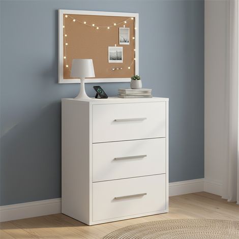Table de chevet table de nuit avec 3 tiroirs coloris Blanc - Longueur 40 x Hauteur 61 x Profondeur 28 cm (1/2)