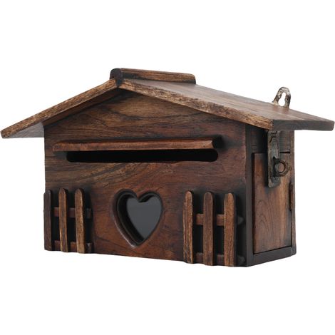 Tlily – Boîte aux lettres en bois rétro étanche – Dimensions 31 x 18.5 x 10 cm – Pour courrier, journaux et magazines – Fixation murale (1/5)