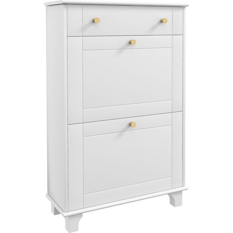 Scarpiera Salvaspazio Slim 60x23,5x98,5 cm con 2 Ante a Ribalta Cassetto Base Rialzata in MDF Bianco (1/5)