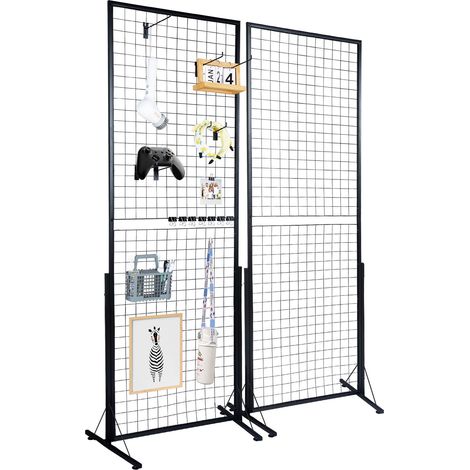 Grille d’Exposition sur Pied 2 PCs Panneau Grille en Acier 617x1716 mm Charge 27 kg Présentoir Grille sur Pied Accessoires Complets Installation Facile pour Affichage Présentation Photo Mémo