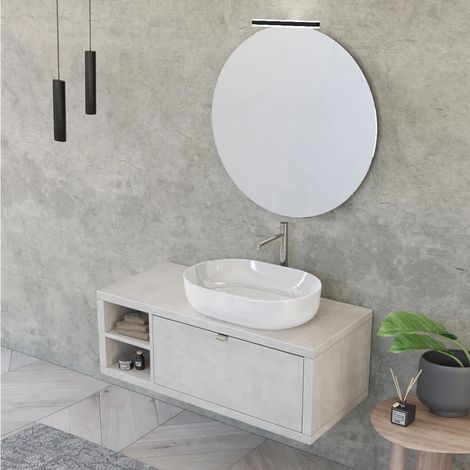 Mobile bagno sospeso 110 cm grigio nuvola Master lavabo 42,5 e specchio 80 (1/5)