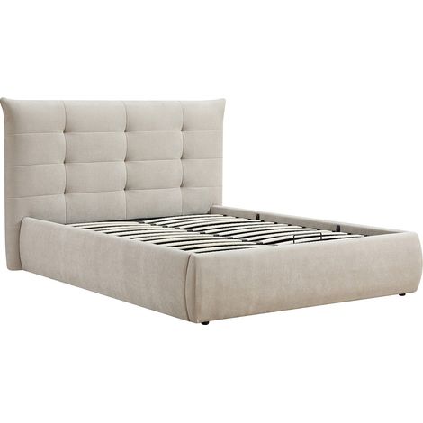 Lit coffre 160 x 200 cm avec tête de lit capitonnée – Tissu – Beige - DORMELINA (1/4)