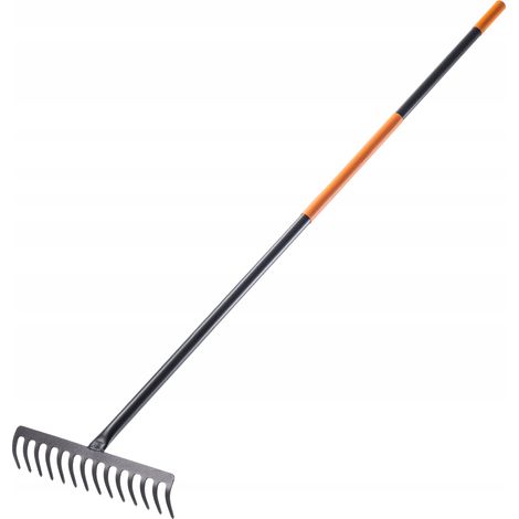 KADAX Rechen, Gartenharke aus Metall, breite Harke mit Metallstiel, 14 Zinken