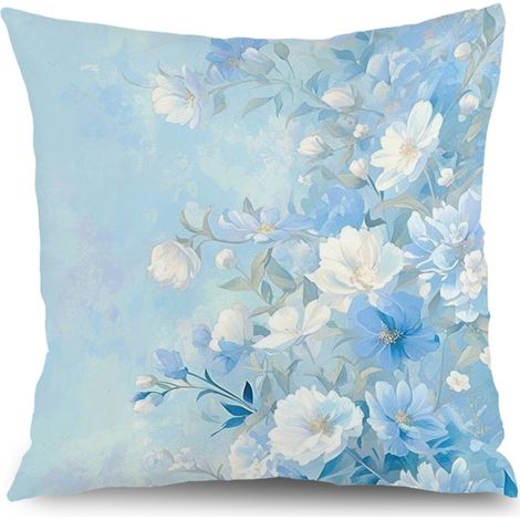 Housse de coussin floral coton fleurs, décoration canapé-lit,45×45cm (1/5)
