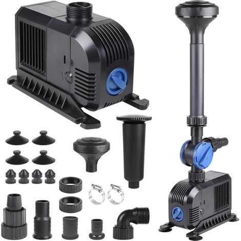 Pompe de Bassin 900 L/H 20W, Pompe pour Fontaine Exterieur avec 3 Buses 5m Câble, 1,5m Hauteur Manométrique, Paysage Aquatique Parfait pour Bain d'oiseaux Aquarium Etang Jardin