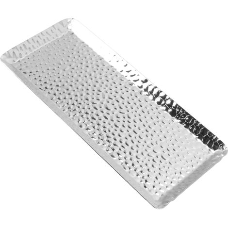 Plateau à dessert martelé en acier inoxydable 25 x 11 cm, multifonctionnel, compatible lave-vaisselle, couleur argent. (1/5)