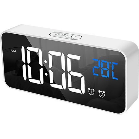 Réveil électrique LED multifonction avec miroir blanc pour décoration chambre bureau salon surface silencieuse (1/5)