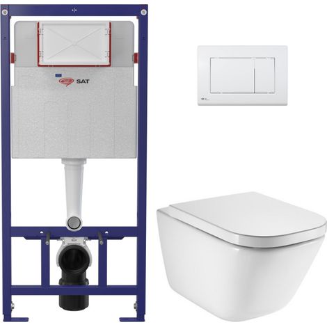 Pack WC con telaio di supporto ECO 2L SAT + WC sospeso con sedile SoftClose Roca + placca bianca (STEROGAWR01-IN)