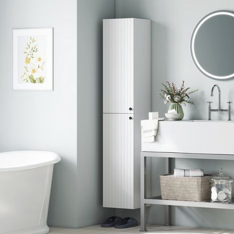 Wandmontierter Badezimmerschrank, lackierte Oberfläche, 6 Regale, MDF, Weiß