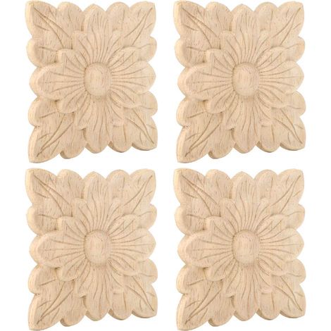 Set di 4 applique da parete a forma di fiore con motivo in legno intagliato e gomma – elegante stile vintage – per porte da giardino e mobili.