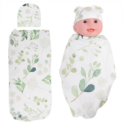 Sac de couchage bébé avec capuche anti-choc, vêtements doux et hypoallergéniques pour nouveau-nés, motif feuilles vertes (1/5)