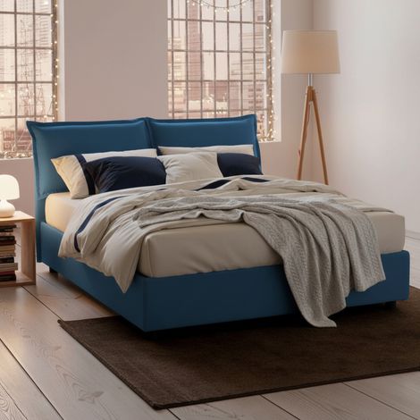 Talamo Italia - Letto matrimoniale Anjin, Letto contenitore con rivestimento in tessuto, 100% Made in Italy, Apertura frontale, adatto per materasso Cm 160x190, Blu